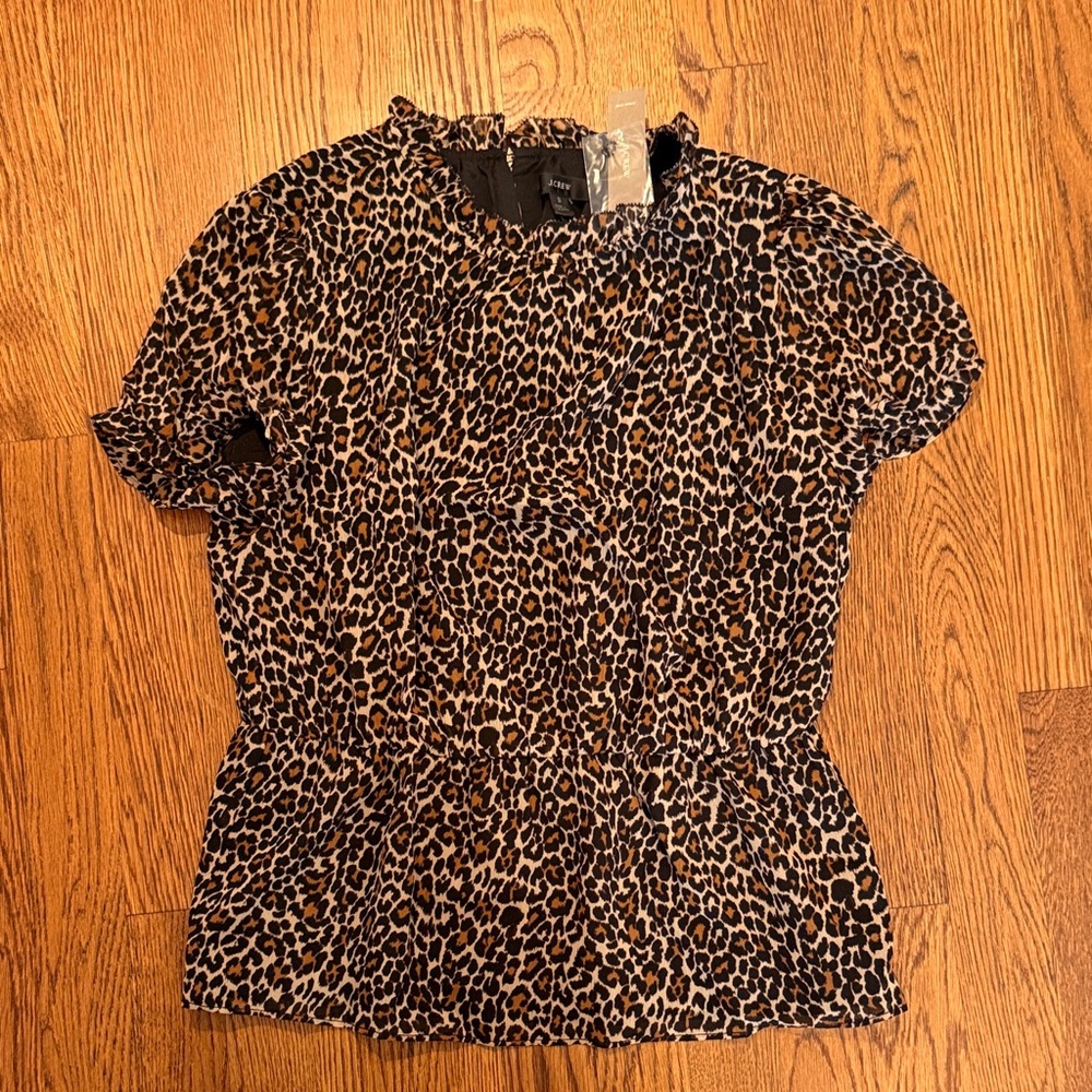 J. Crew Leopard Print Short Sleeve Blouse - Black & Brown